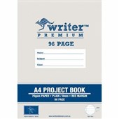 Writer Premium A4 Project Book Interleaved Blank8mm Ruled and Margin 96 Page Sold as Each 10 in a Pack