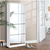 Shoe Rack Cabinet Mirror 60 Pairs White